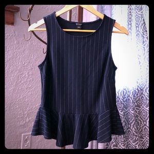 Ann Taylor Navy Pinstripe Peplum Top